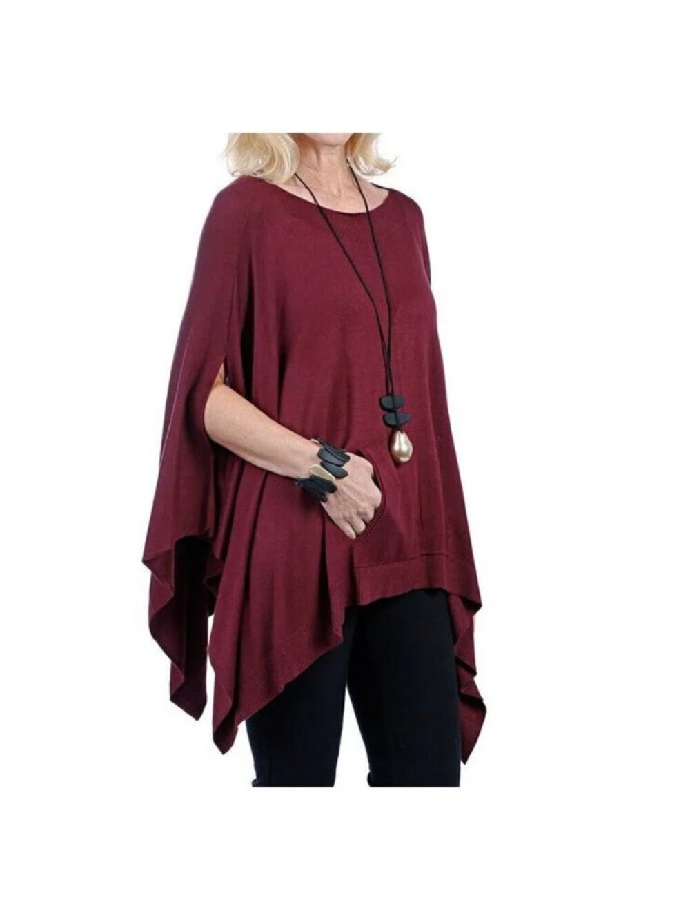 MarlaWynne WynneLayers Burgundy Poncho Sweater - Small